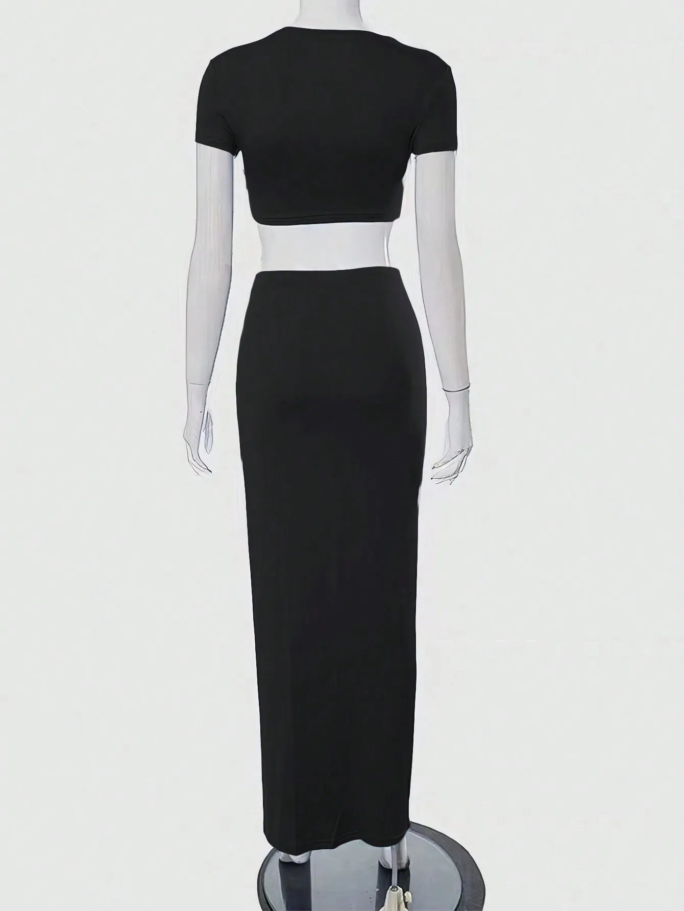 Conjunto Feminino Slim Fit 2 Peças – Cropped de Manga Curta e Saia Longa, Casual Básico