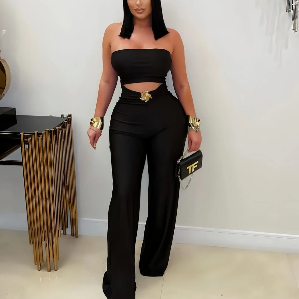 Macacão Feminino Sexy Justo com Recortes Vazados – Cor Lisa, Sem Mangas, Costas Abertas, Estilo Streetwear, Lançamento