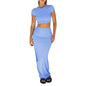 Conjunto Feminino de Verão em Duas Peças – Cor Lisa, Cropped de Manga Curta e Saia Longa