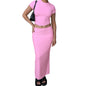 Conjunto Feminino de Verão em Duas Peças – Cor Lisa, Cropped de Manga Curta e Saia Longa
