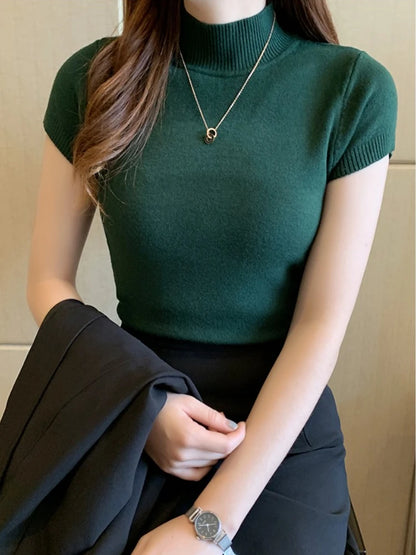Camiseta feminina de gola meia-alta, estilo jumper, casual